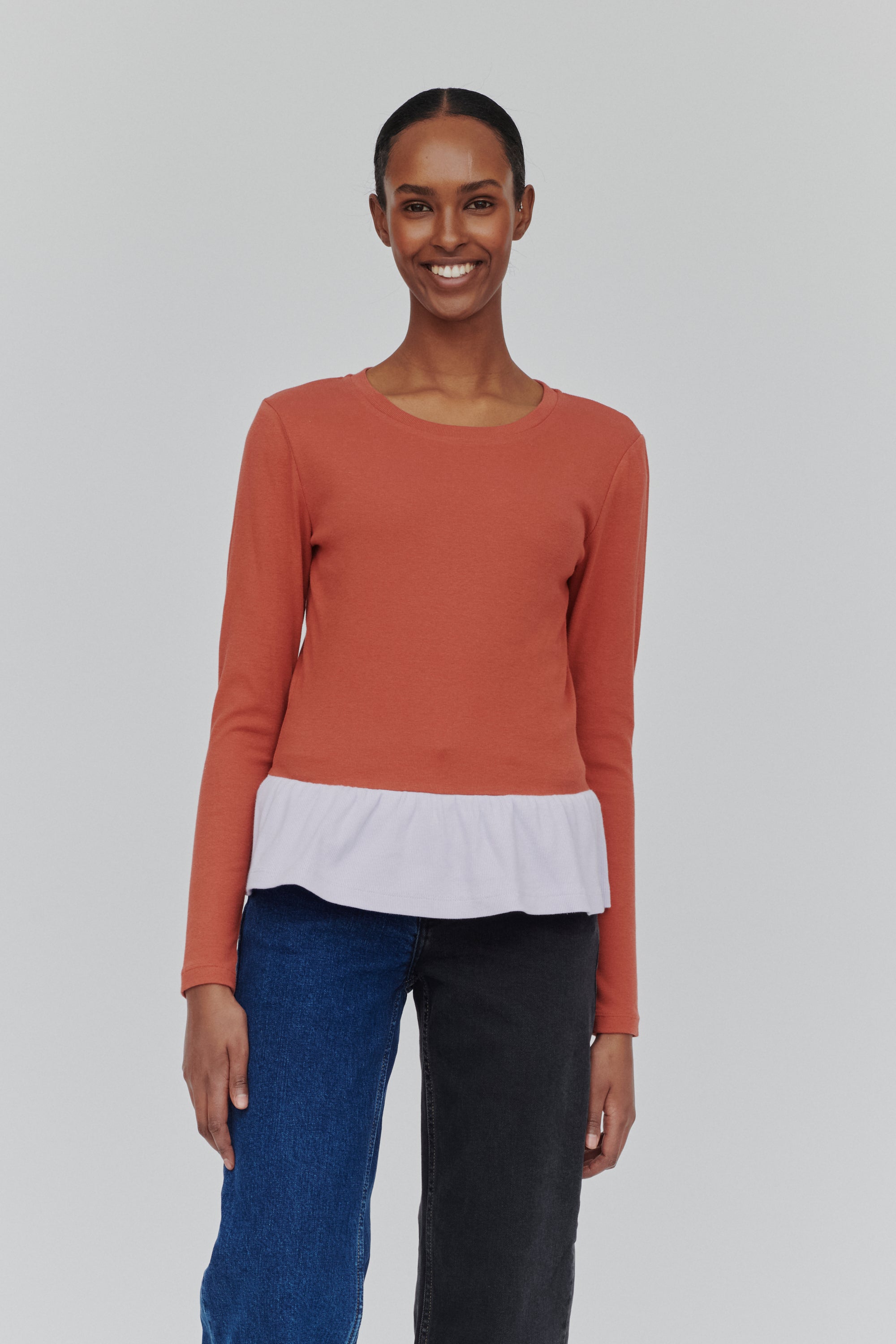 Basic Apparel Trines Blend X Ludmilla Ruffle Bluser 465 Redwood Burl/Lavendula